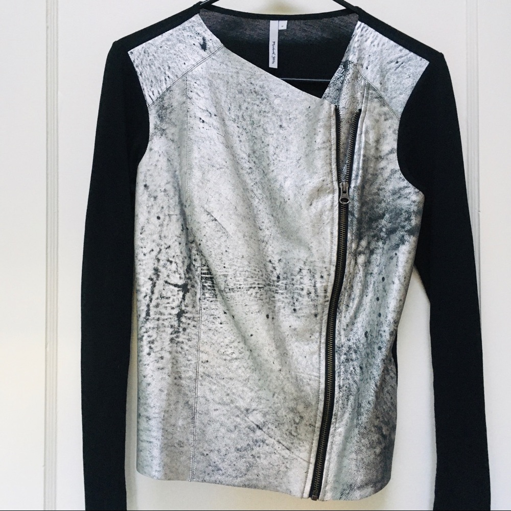MICHAEL STARS Silver and Black Leather Jacket